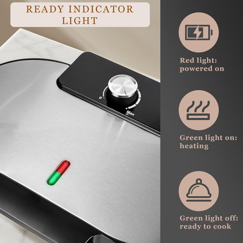 UVFAST Double Waffle Maker 6 Inch, 1200W Belgian Waffle Maker for Breakfast and Snacks, Makes 2 Personalized Individual Keto Chaffles, Waffle Iron with Nonstick Plates, Temperature Knob, Black - Image 4